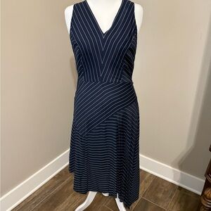 White House Black Market Navy Asymmetrical Striped Dress